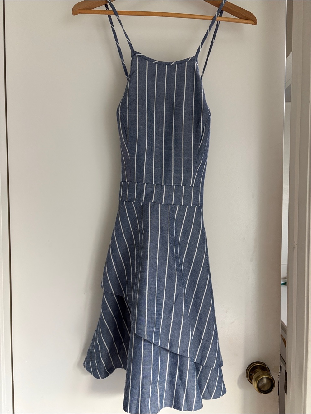 Speechless Blue and White Striped Asymmetrical Sundress